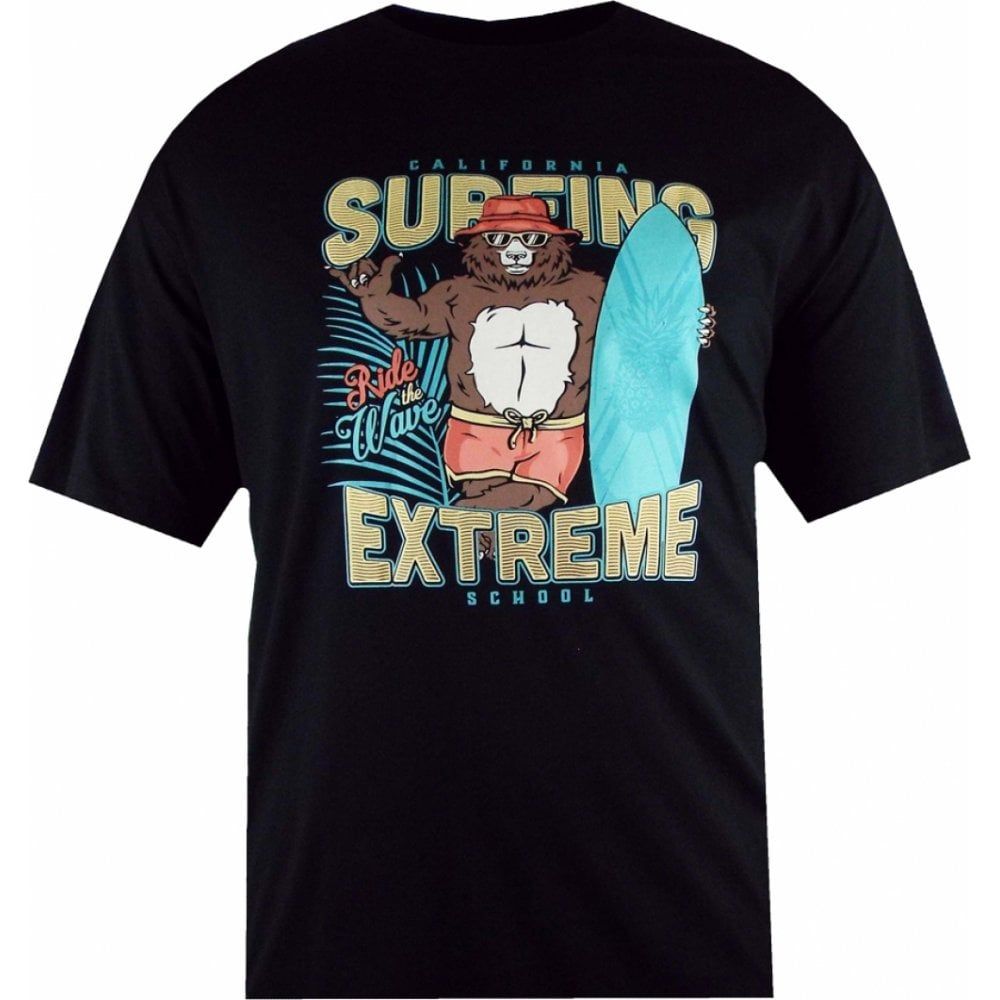Espionage Mens Big Size Surfing Bear Print Cotton Crew Neck T Shirt