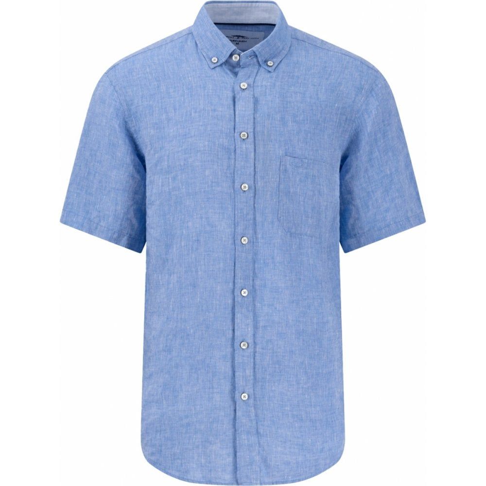 Fynch Hatton Mens Big Size Button Down Collar Pure Linen Casual Short Sleeve Shirt