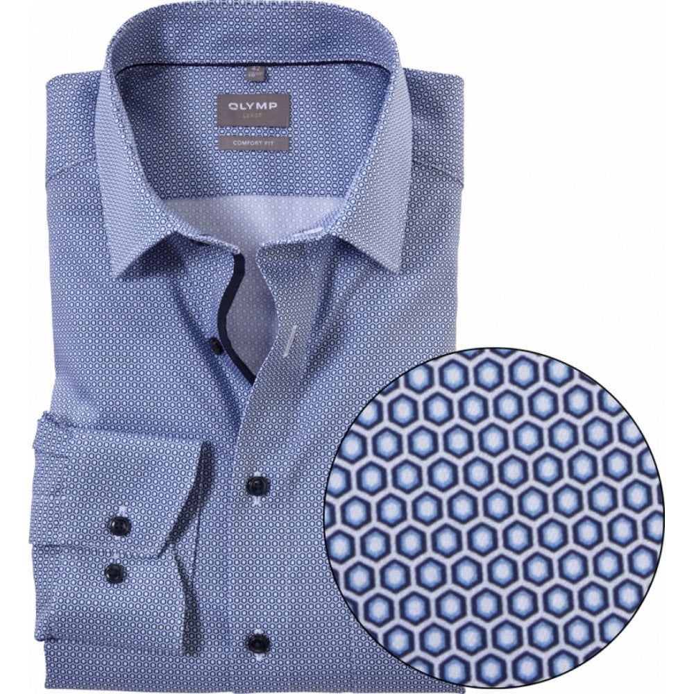 Olymp Mens Big Size Hexagon Print Egyptian Cotton Formal Long Sleeve Shirt