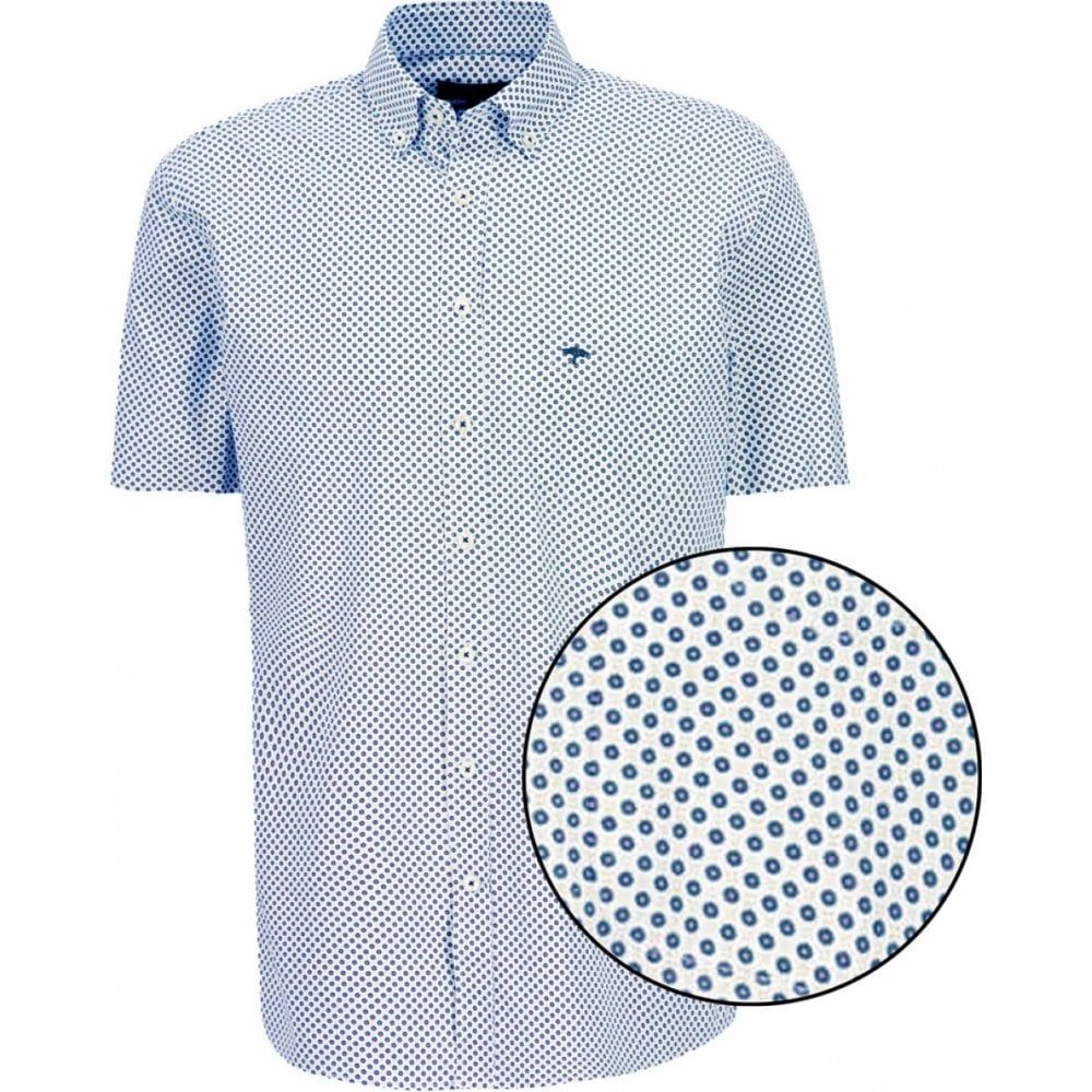 Fynch Hatton Mens Big Size Mini Pattern Button Down Collar Casual Short Sleeve Shirt In Supersoft Cotton With Breast Pocket