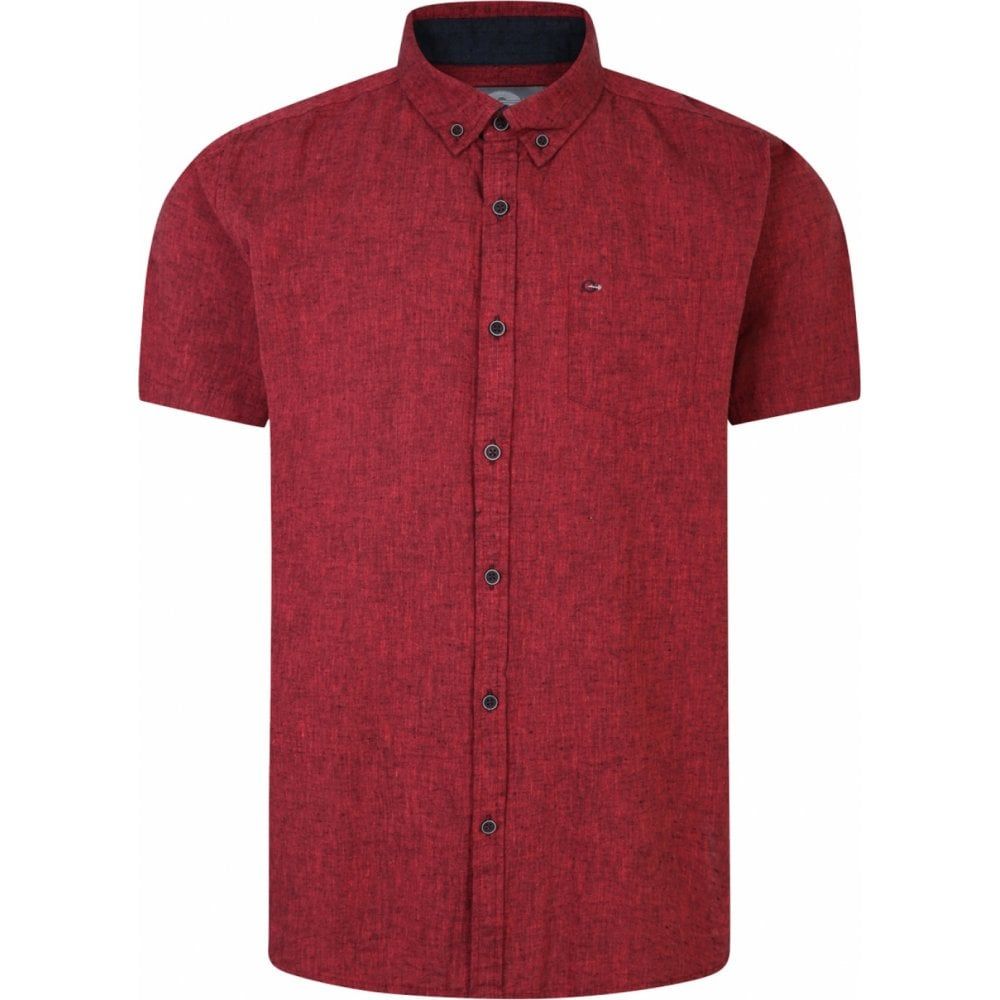 Peter Gribby Mens Big Size Linen Cotton Mix Button Down Collar Casual Short Sleeve Shirt With Breast Pocket