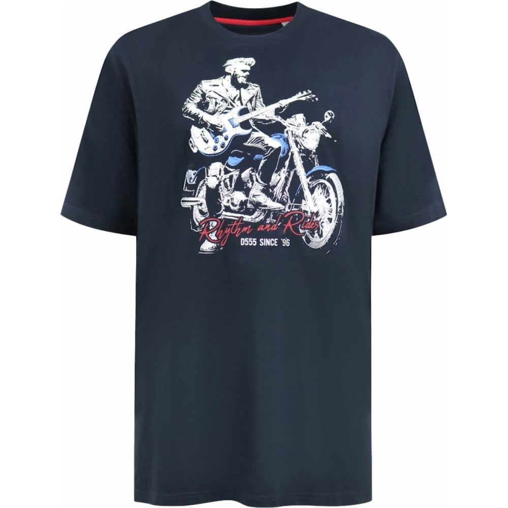 D555 Mens Big Size Guitarist Biker Print Crew Neck T Shirt