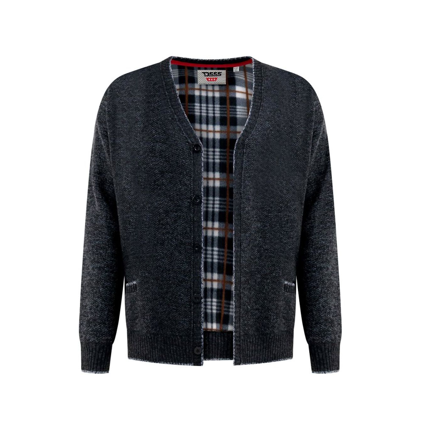 D555 Mens Big Size Button Cardigan With Fine Fleece Lining