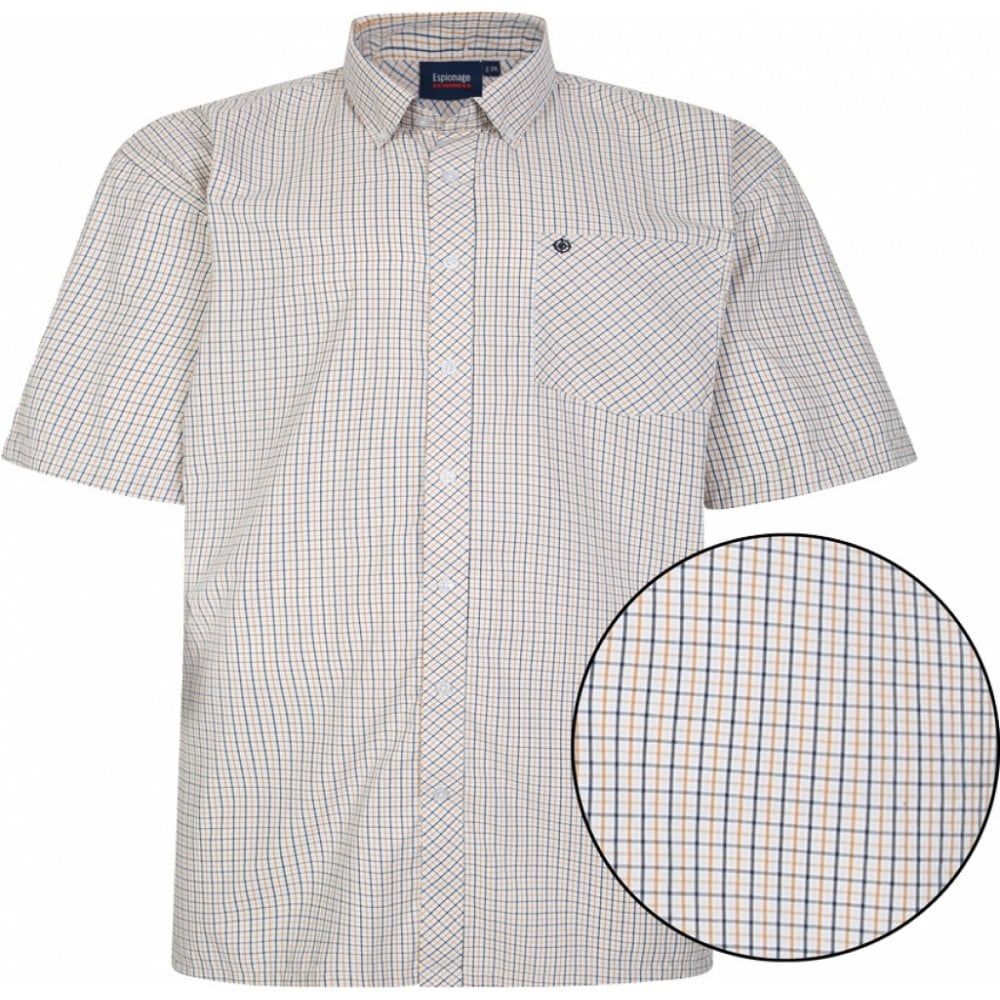 Espionage Mens Big Size Button Down Collar Check Short Sleeve Shirt With Breast Pocket