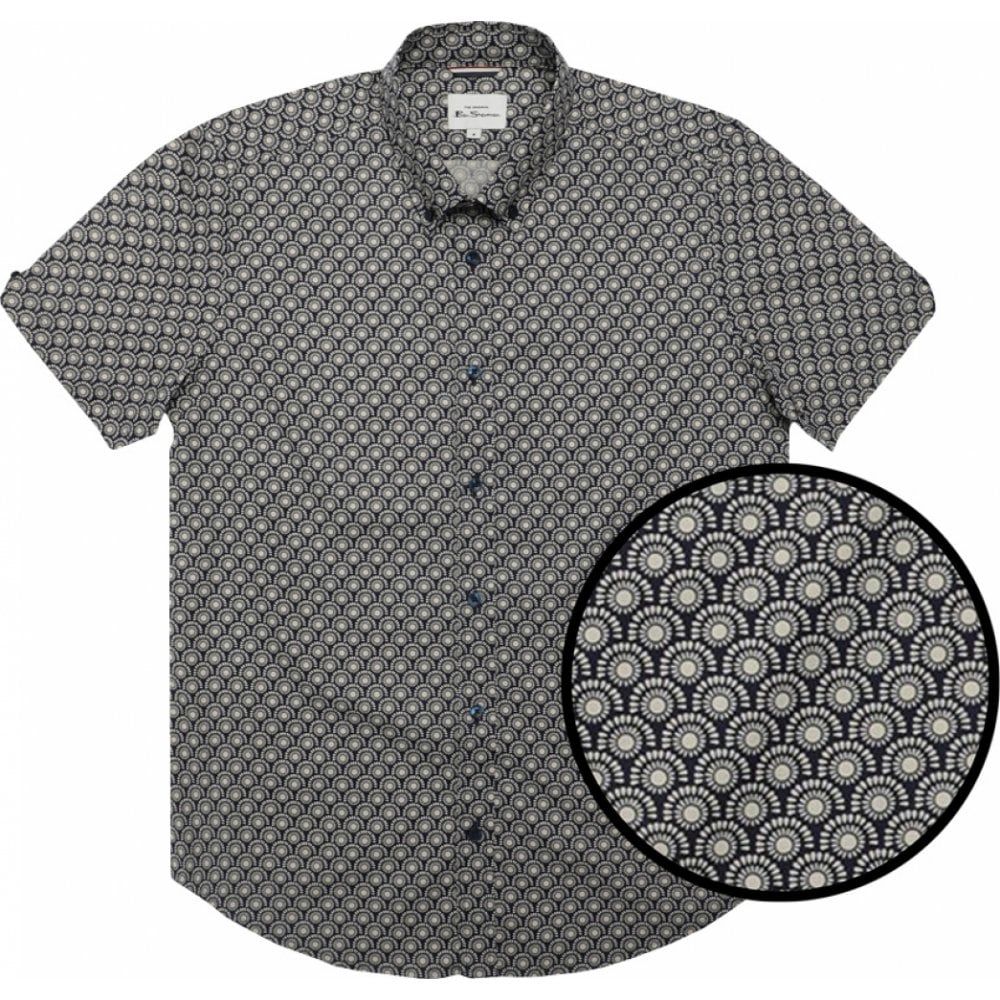 Ben Sherman Mens Big Size Block Geo Print Cotton Button Down Collar Short Sleeve Casual Shirt