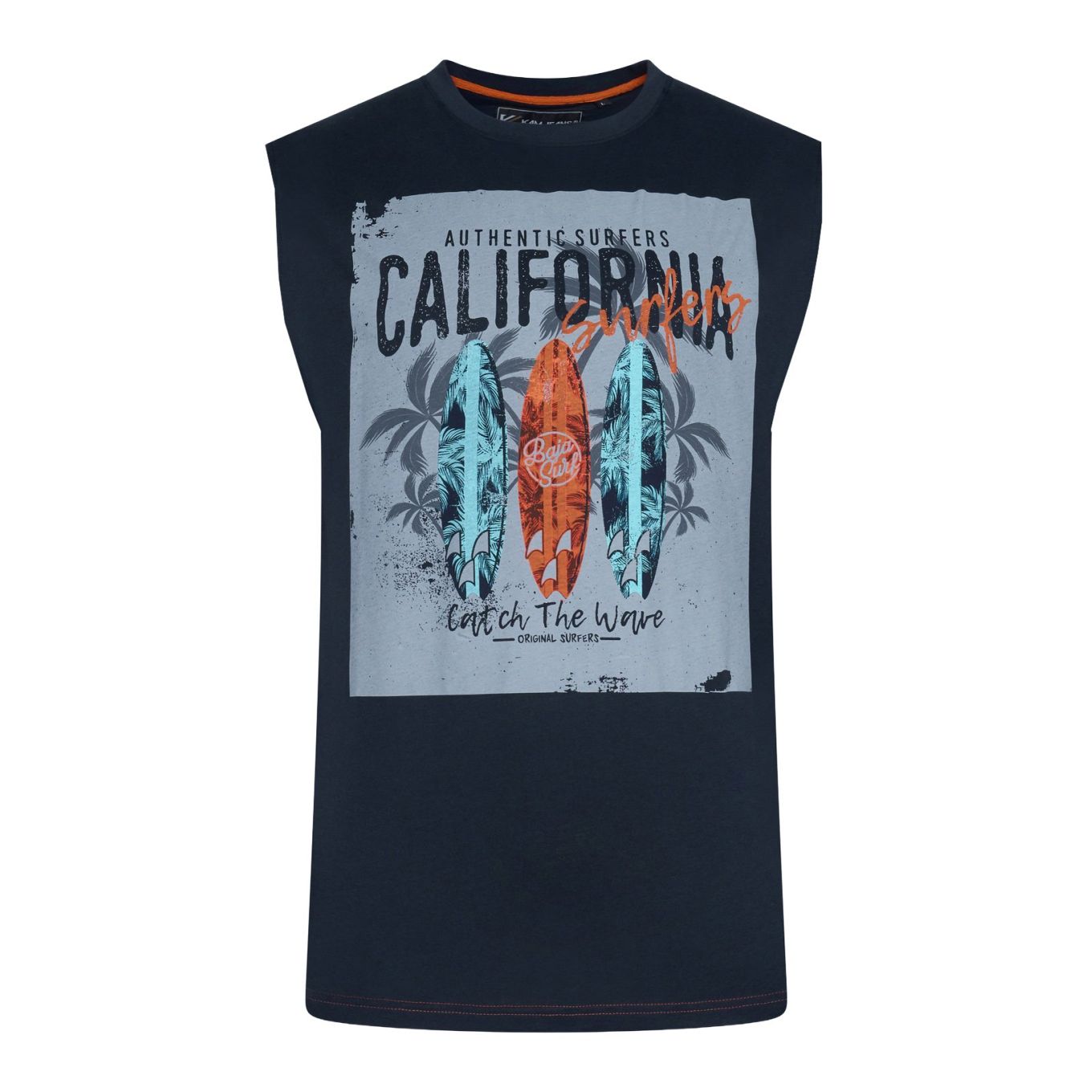 Kam Mens Big Size California Surf Print Sleeveless Tee