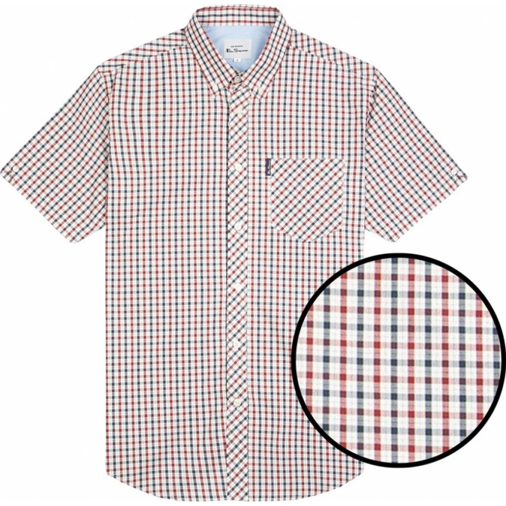 Ben Sherman Mens Big Size Two Tone House Check Button Down Collar Cotton Casual Short Sleeve Shirt