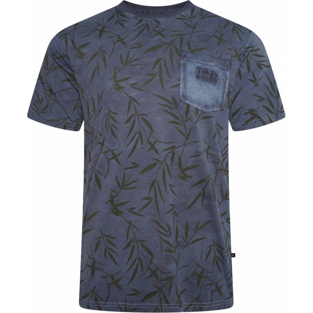 Kam Mens Big Size Tokyo Leaf Print Crew Neck TShirt With Chest Pocket