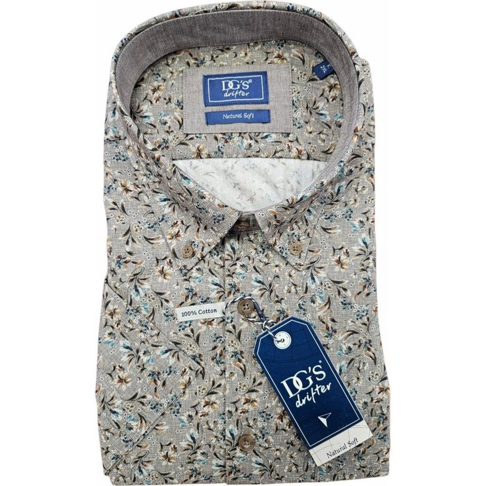 Douglas And Grahame Mens Big Size Cotton Floral Print Button Down Collar Casual Short Sleeve Shirt
