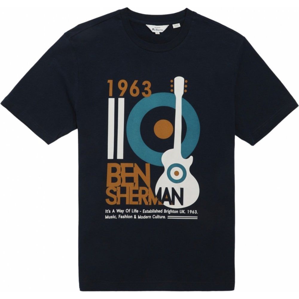 Ben Sherman Mens Big Size Guitar Poster Print Cotton Crew Neck T Shirt