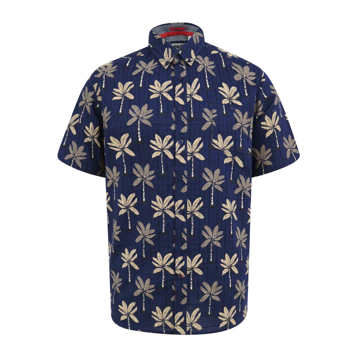 D555 Mens Big Size Flower Print Short Sleeve Button Down Collar Shirt With Pocket