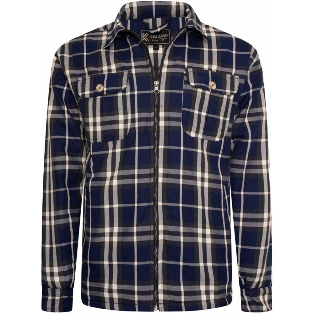 Kam Mens Big Size Zip Through Quilted Padded Shirt Jacket