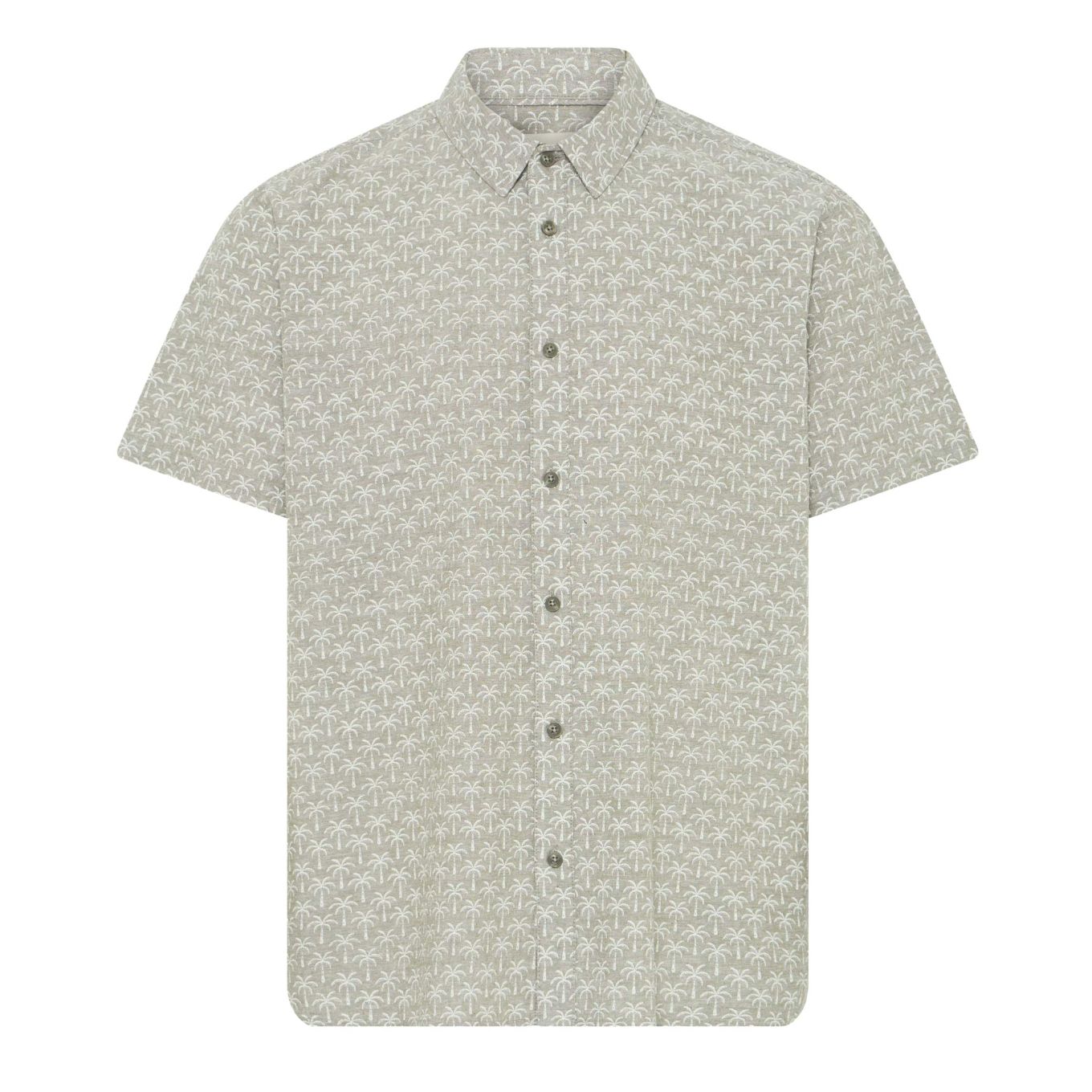 Blend Mens Big Size Linen Mix Palm Tree Print Short Sleeve Shirt
