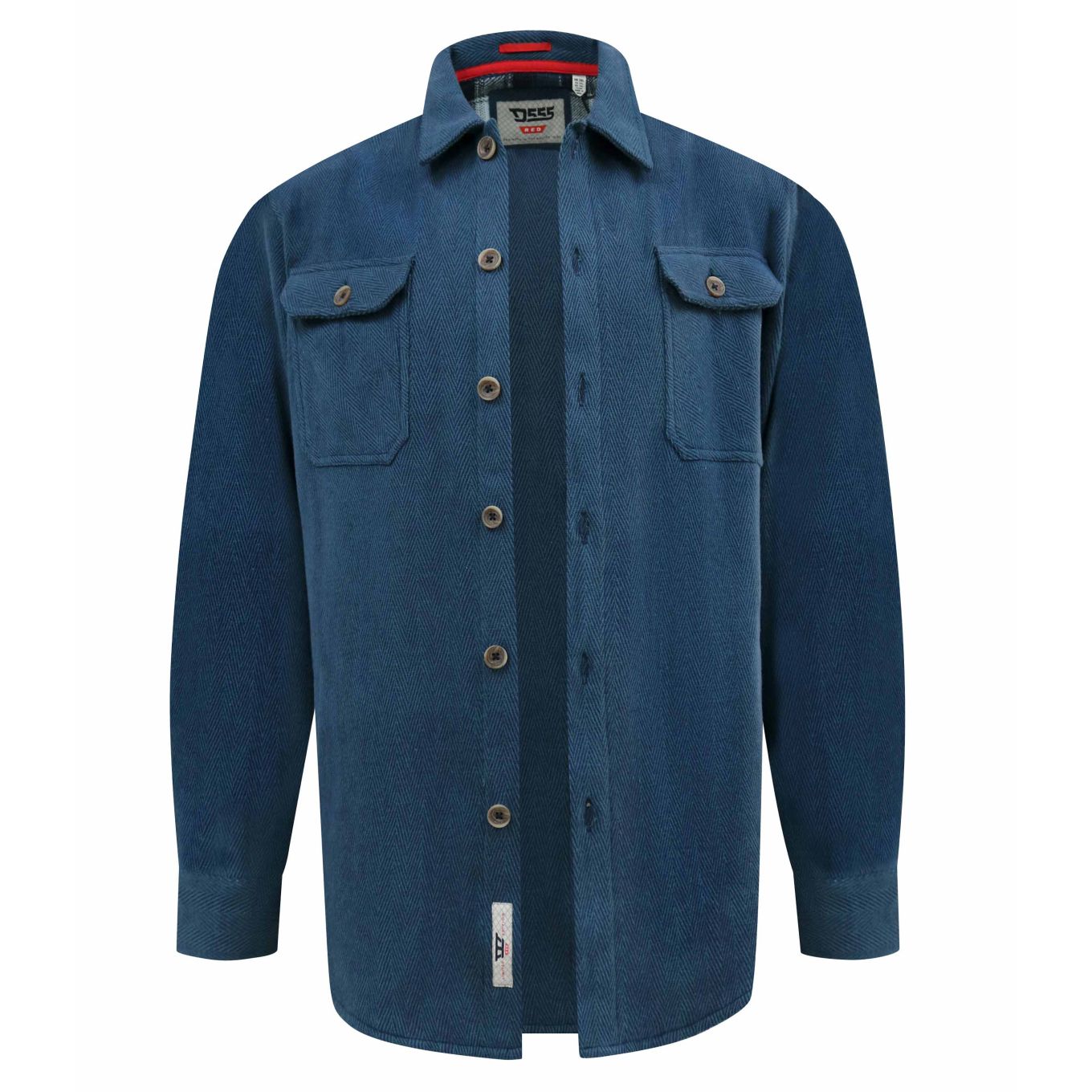 D555 Mens Big Size Long Sleeve Navy Herringbone Shacket Overshirt With Chest and Side Pockets
