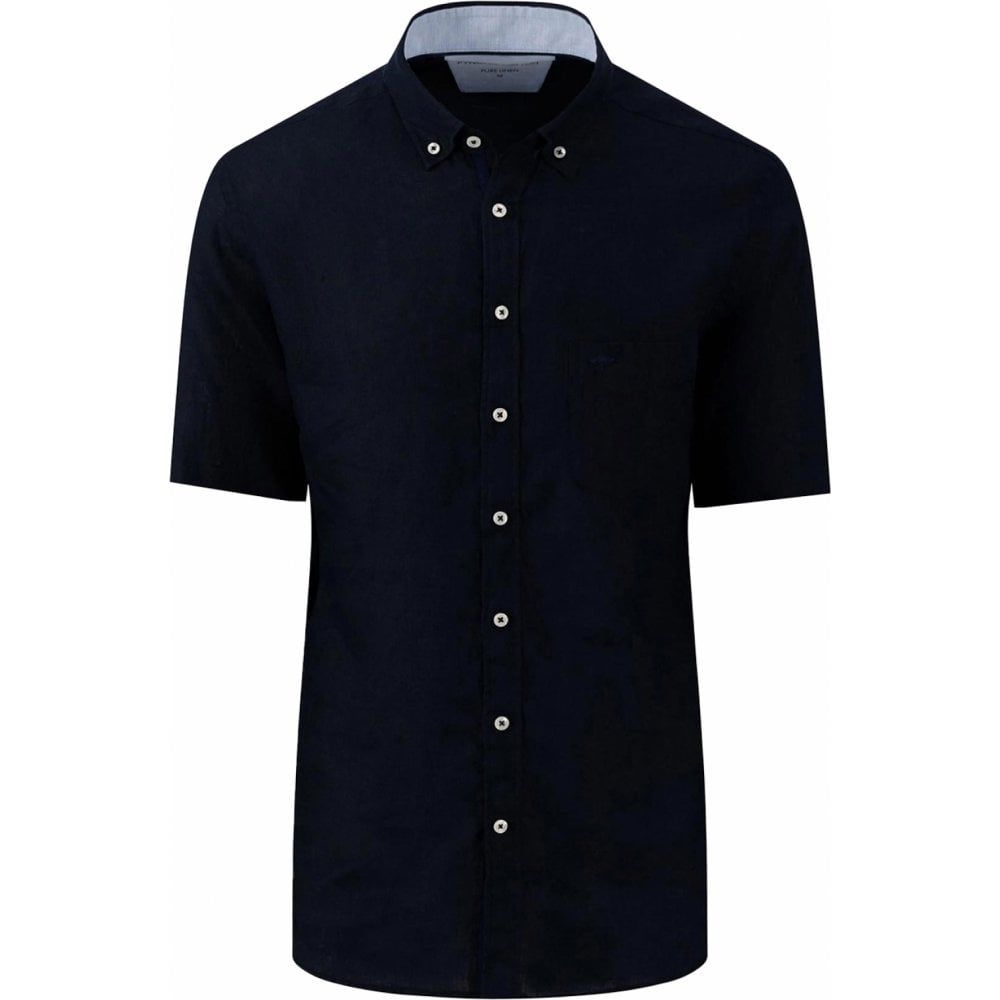 Fynch Hatton Mens Big Size Button Down Collar Pure Linen Casual Short Sleeve Shirt