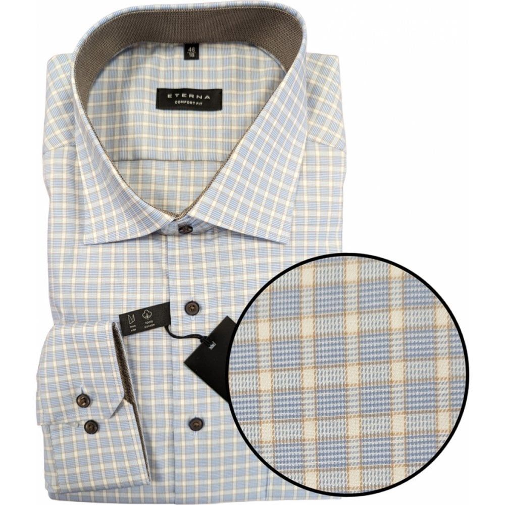 Eterna Mens Big Size Comfort Fit Check Cotton Long Sleeve Formal Shirt