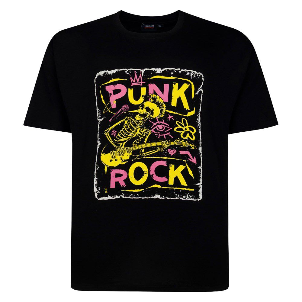 Espionage Mens Big Size Punk Rock Print Crew Neck T Shirt