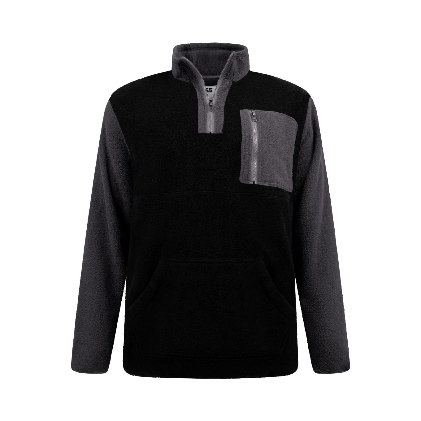 D555 Mens Big Size 1/4 Zip Neck Bonded Fleece Sweatshirt With Kangaroo and Chest Pockets