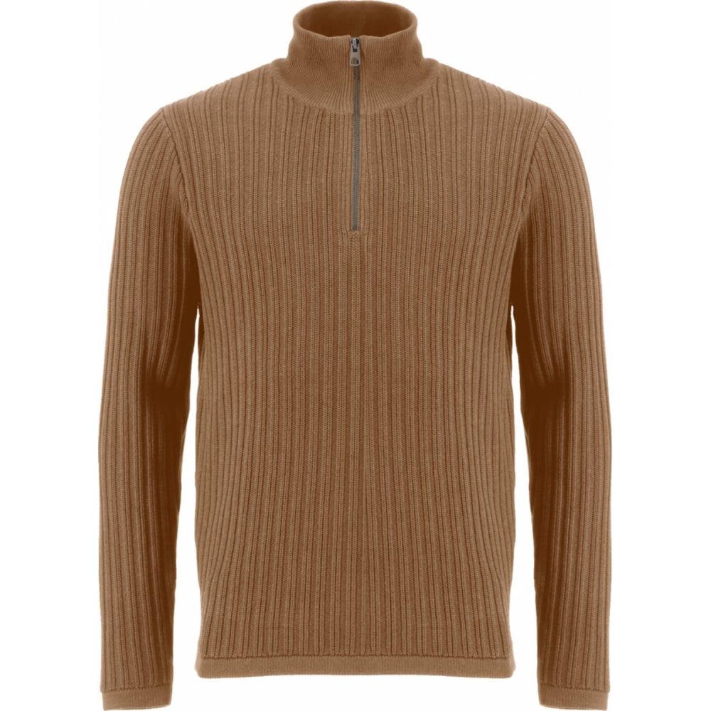 Fynch Hatton Mens Big Size Rib Cotton Turtle Neck With Quarter Zip Sweater
