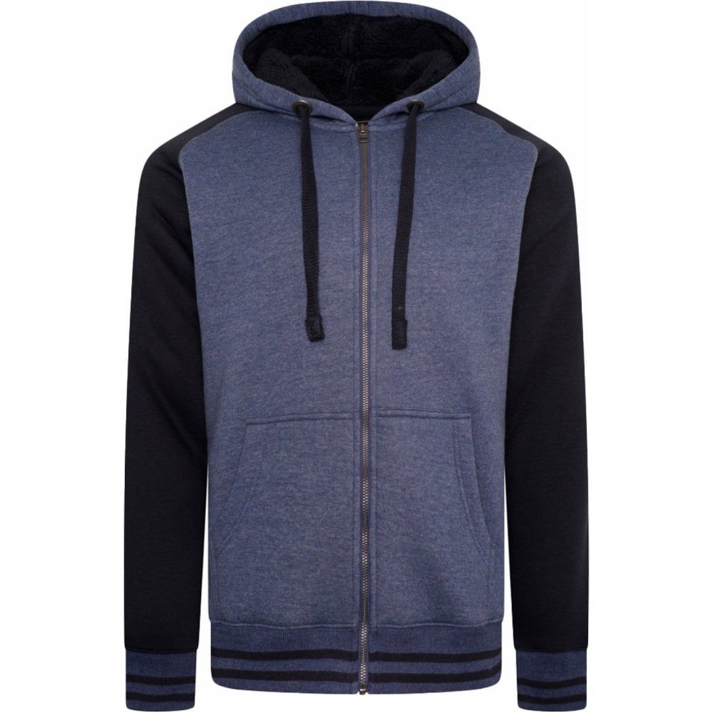 Kam Mens Big Size Raglan Sleeve Zip Through Sherpa Fleece Hoody
