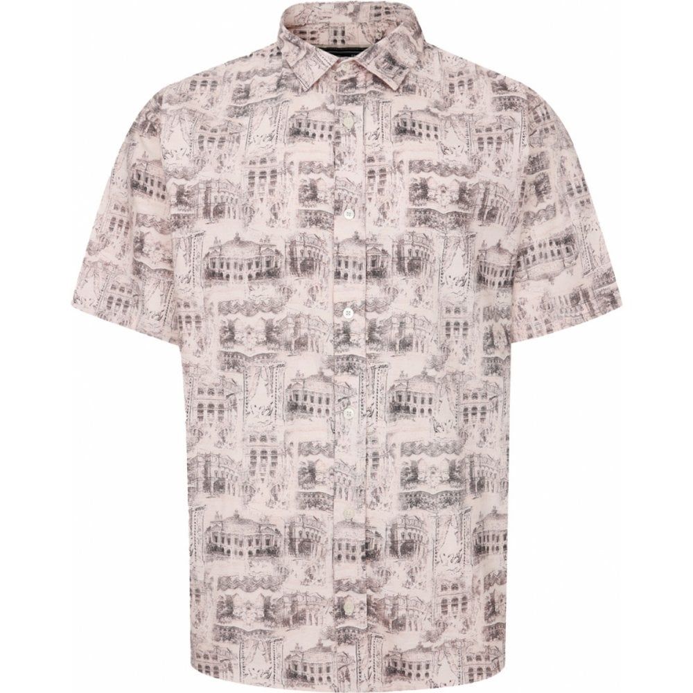 Ed Baxter Mens Big Size Building Print Cotton Casual Short Sleeve Shirt