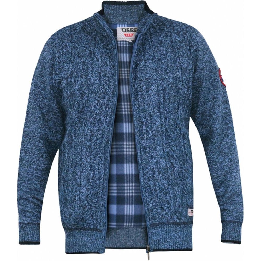 D555 Mens Big Size Fleece Lined Cable Knit Full Zip Cardigan