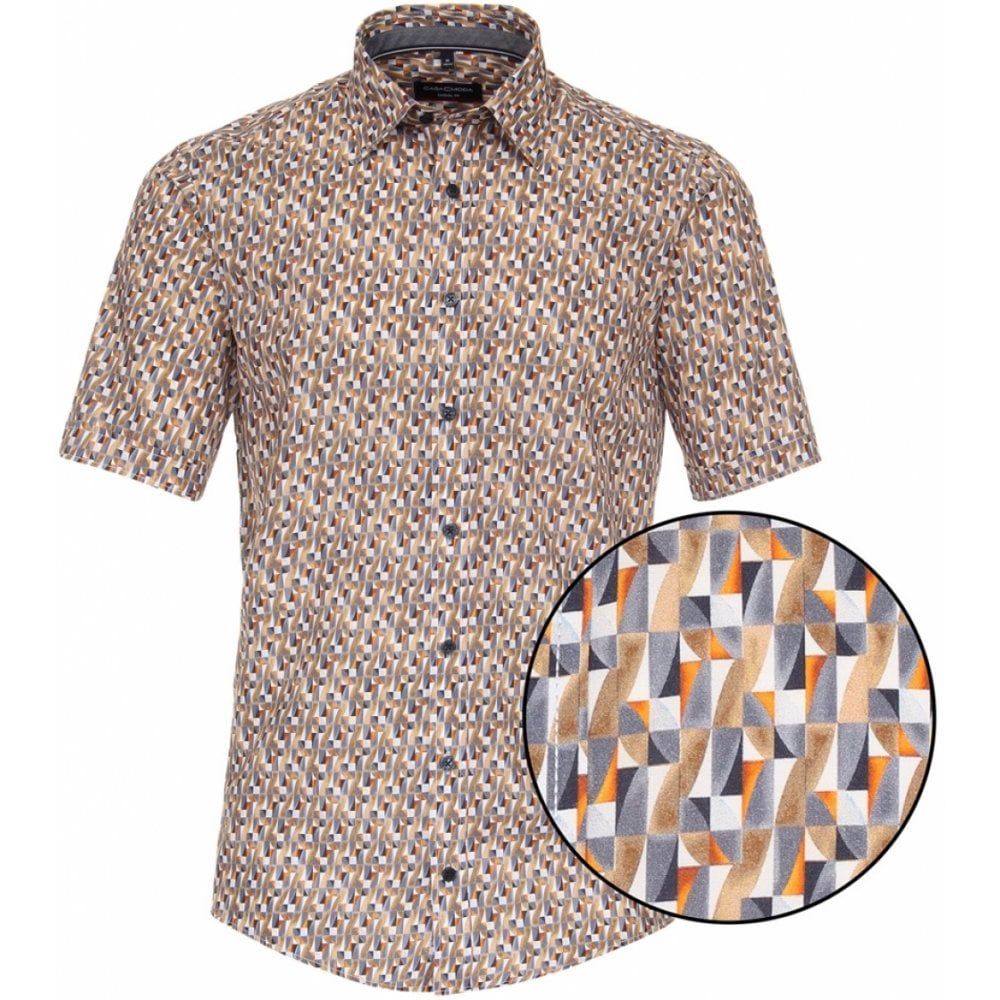 Casa Moda Mens Big Size Geometric Pattern Casual Fit Cotton Short Sleeve Shirt