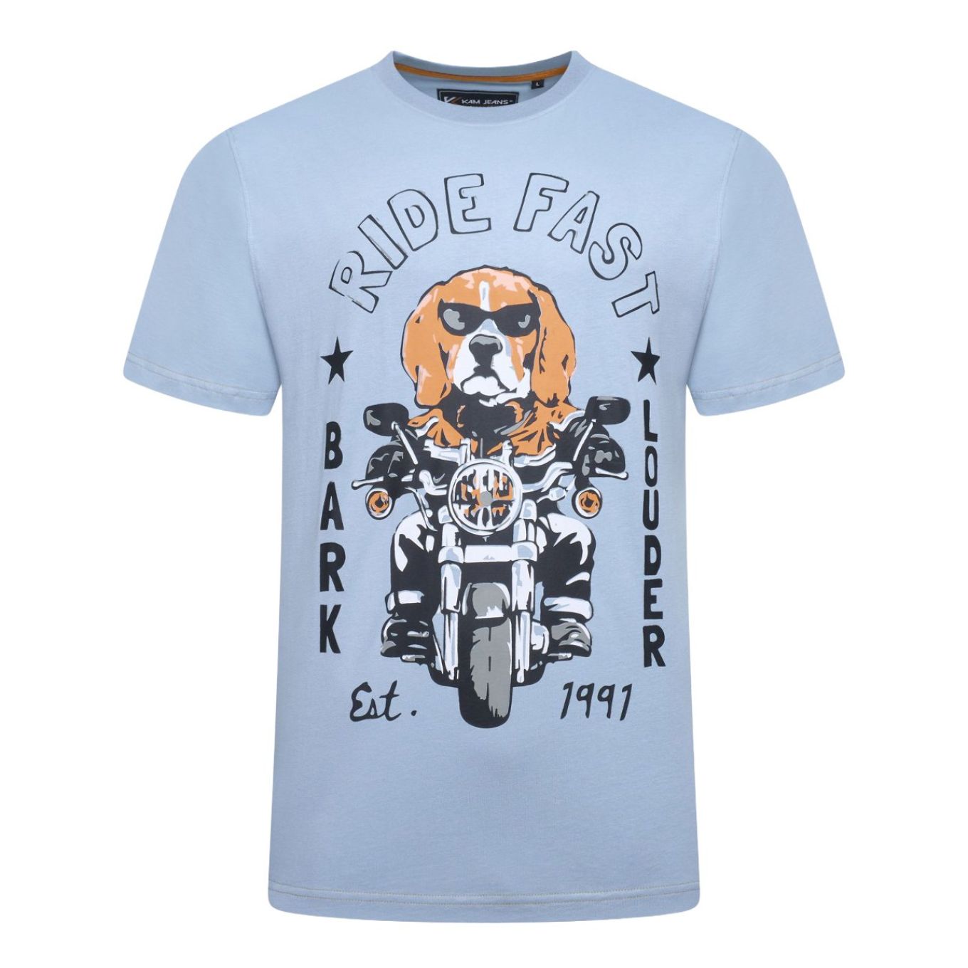 Kam Mens Big Size Dog Biker Print Crew Neck T Shirt