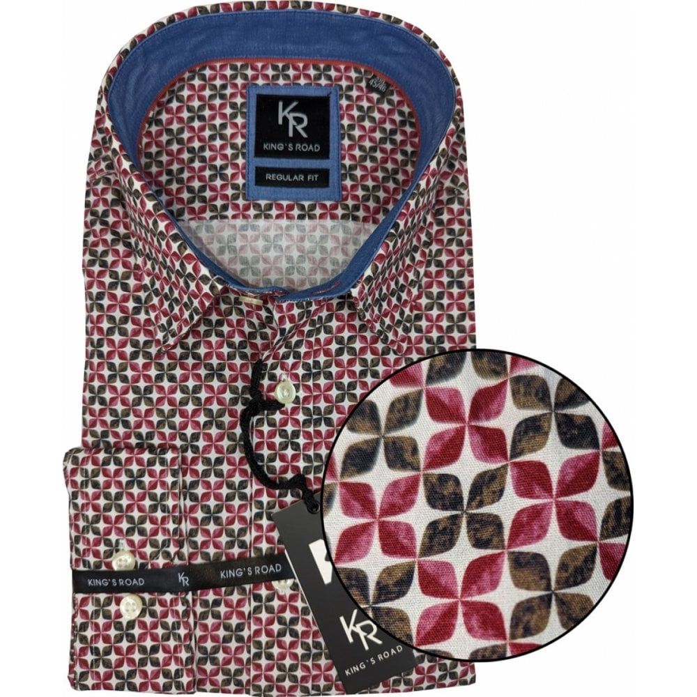 Kings Road Mens Big Size Casual Cotton Print Long Sleeve Shirt