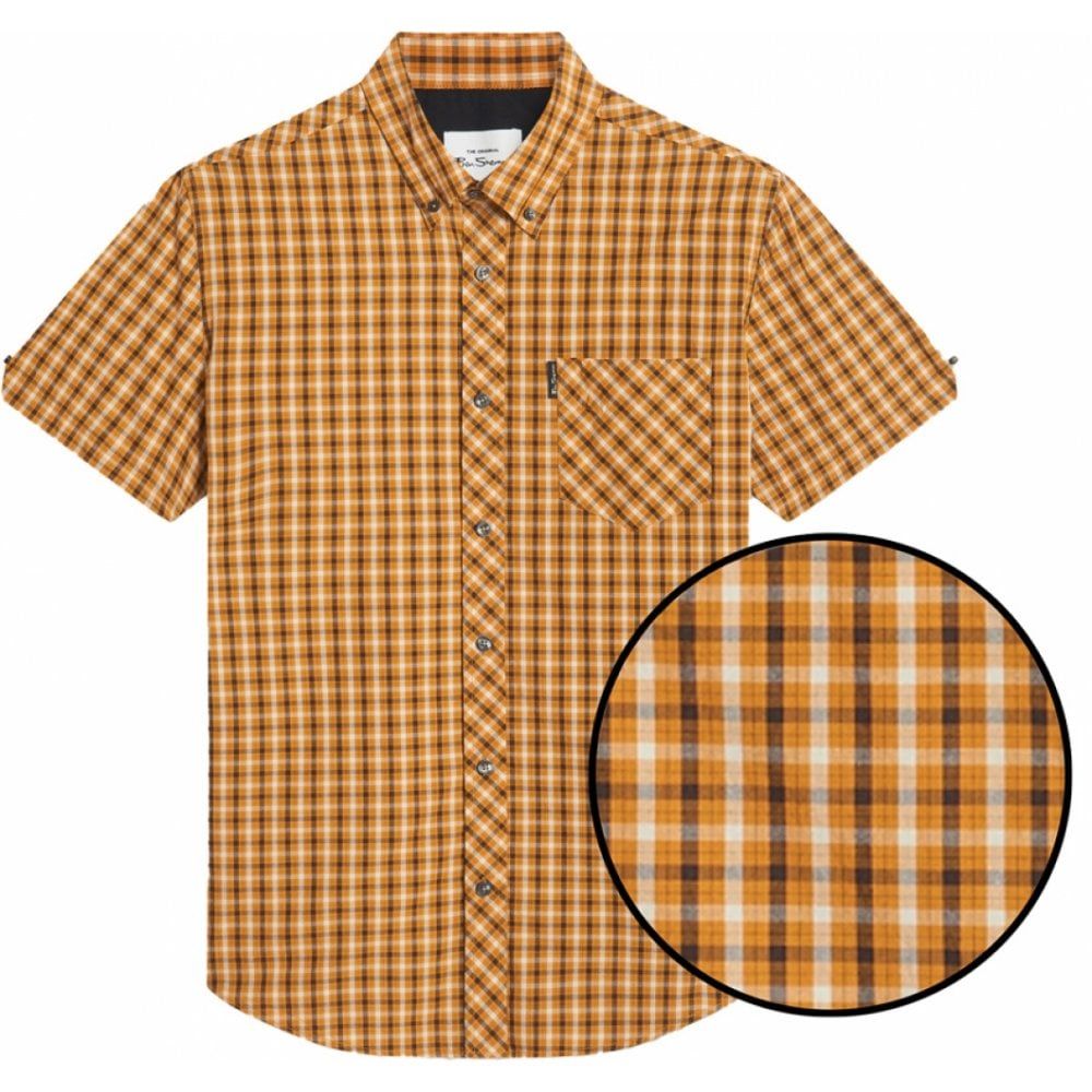 Ben Sherman Mens Big Size House Check Button Down Collar Short Sleeve Shirt With Breast Pocket