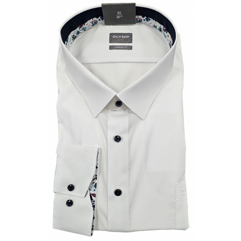 Olymp Mens Big Size Comfort Fit Egyptian Cotton Long Sleeve Formal Shirt With Breast Pocket And Inner Cuff And Inner Collar Contrast Trim