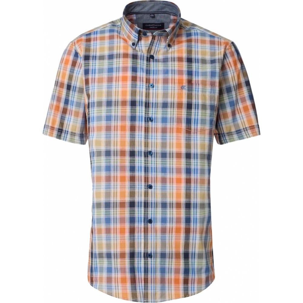 Casa Moda Mens Big Size Casual Multi Colour Check Button Down Short Sleeve Shirt