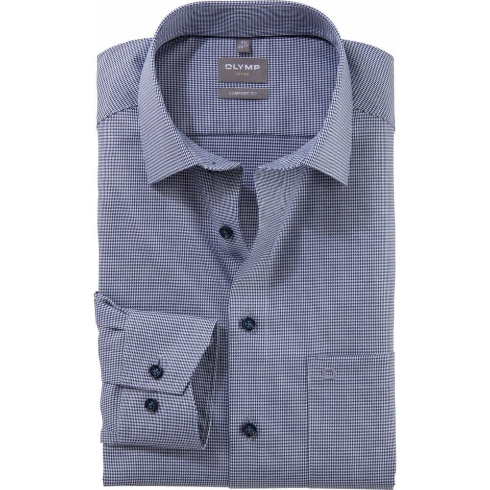 Olymp Mens Big Size Micro Dogtooth Formal Long Sleeve Shirt