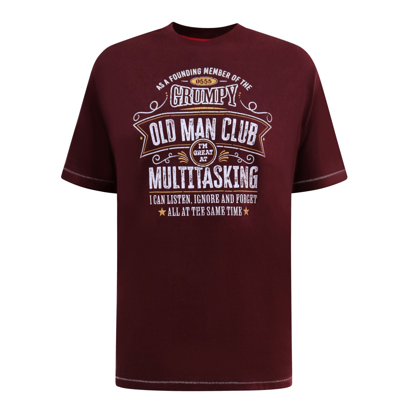 D555 Mens Big Size Multitasking Grumpy Old Man'S Club Printed Crew Neck T-Shirt